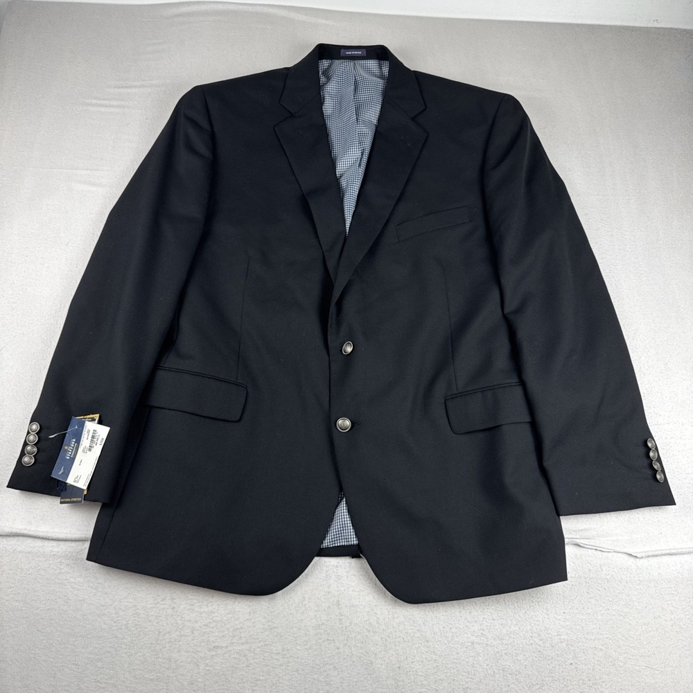 New! Stafford Executive Mens Black 100% Wool Blazer 48R Classic Fit office